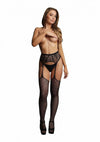 Le Desir Fishnet and Lace Garterbelt Stocking -  Black