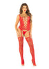 Leg Avenue Lace and Net Cami Garter with Attached Stockings and G-String Panty (2 Piece) - OS