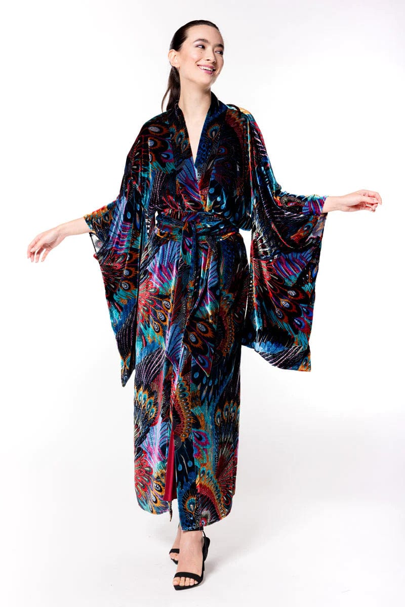 Christine Erte Feather Print Long Velvet Robe – Trystology