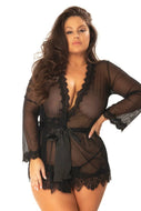 Oh La La Cherie Chemise Oh La La Cherie - Eyelash Lace Robe with Satin Sash and G-String