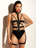 Oh La La Cherie Teddy Oh La La Cherie - Underwire Peek a boo Vinyl Teddy with Choker and Removable Garters
