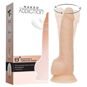BMS Women's Toys, Non-Vibrating, Dildo, Silicone Naked Addiction Rotating & Vibrating Dong 8" - Flesh