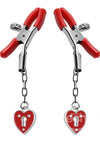 Master Series Nipple Clamps Master Series - Crimson Tied Charmed Heart Padlock Nipple Clamps - Red