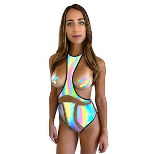 Neva Nude Bodysuit Neva Nude - Rainbow Reflective Halter Bodysuit & Pasties