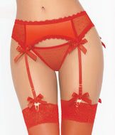 Seven Til' Midnight Garter Belt M/L / Red Seven Til' Midnight - Satin & Dot Mesh 2pc Garter Belt Set