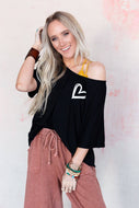 Three Bird Nest Lounge/Pajamas/T-Shirt Heart Over Heart Graphic Tee - Black